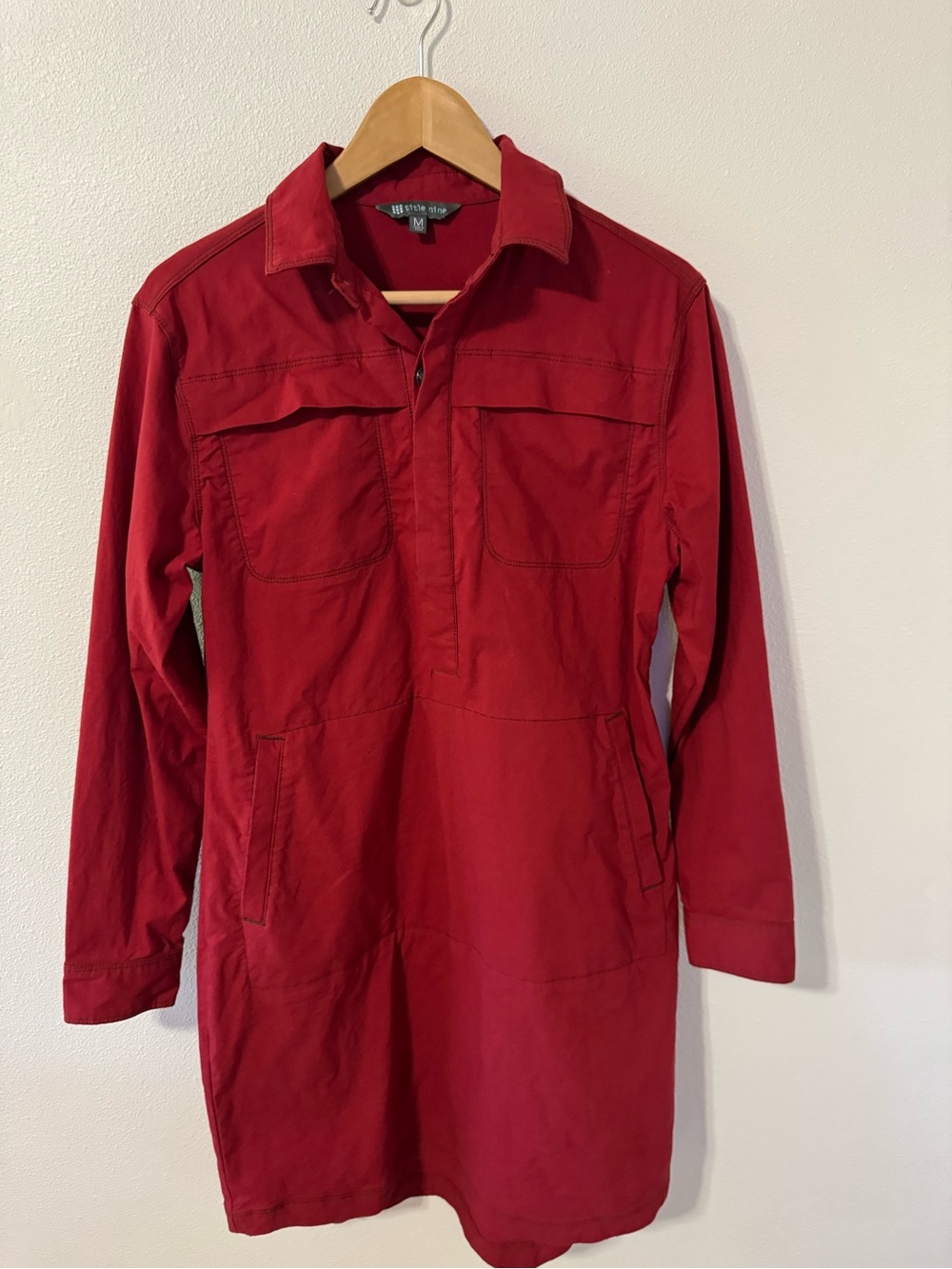 Title Nine Wren Utility Shirt Dress Red Long Sleeve Mini Activewear-Medium